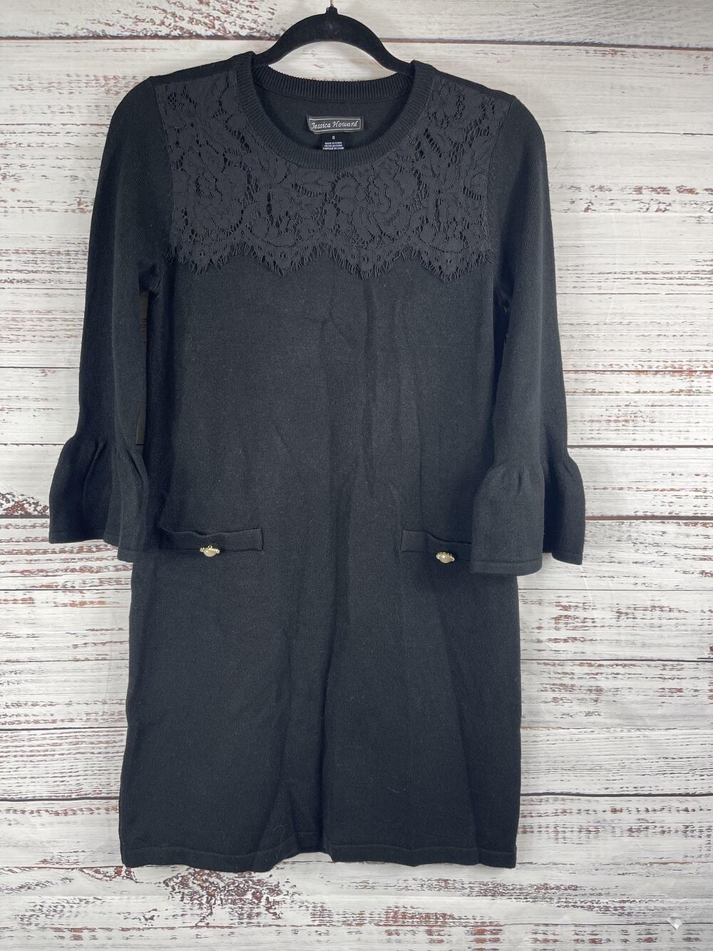 Jessica Howard Dress Women's Size S Black Pullover Lace Knit Long Sleeve NWT